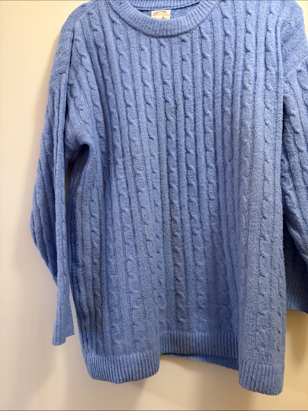Hippie Rose Light Blue Cable Knit Crewneck Sweater